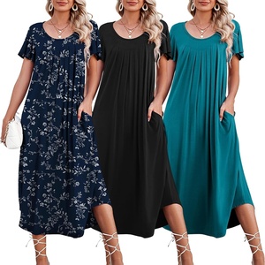 image:imageEkouaer 3 Pack Long Nightgowns for Women House Dress with Pocket Moo MoosBlackBlue GreenNavy Blue Flowers