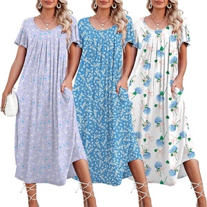 image:imageEkouaer 3 Pack Long Nightgowns for Women House Dress with Pocket Moo MoosHydrangea BowBlue FloralLilac Flower