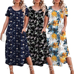 image:imageEkouaer 3 Pack Long Nightgowns for Women House Dress with Pocket Moo MoosNavy Blue FlowersPink Black FlowersTie Dye Plants