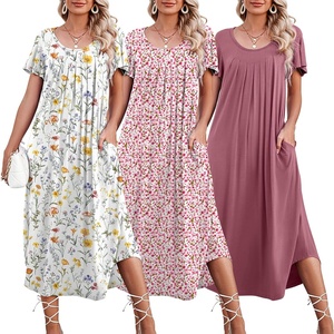 image:imageEkouaer 3 Pack Long Nightgowns for Women House Dress with Pocket Moo MoosPinkWhite FloralPink White Floral