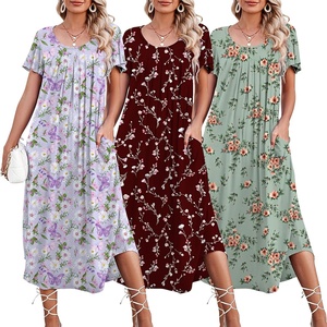 image:imageEkouaer 3 Pack Long Nightgowns for Women House Dress with Pocket Moo MoosPurple FlowerGreen FlowerWine Red Flower