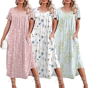 image:imageEkouaer 3 Pack Long Nightgowns for Women House Dress with Pocket Moo MoosWhite FlowerPink FlowerGreen Daisy