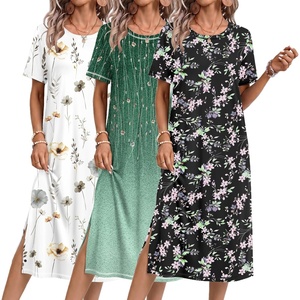 image:imageEkouaer 3 Pack Long Nightgowns for Women Split Hem SleepshirtBlack FloralGreen VineWhite Floral