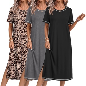 image:imageEkouaer 3 Pack Long Nightgowns for Women Split Hem SleepshirtBlackGreyLeopard