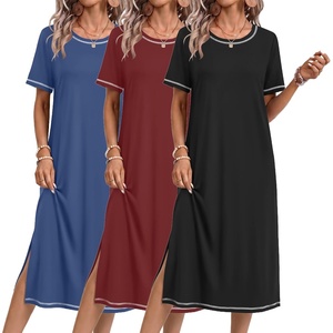 image:imageEkouaer 3 Pack Long Nightgowns for Women Split Hem SleepshirtBlackWine RedNavy Blue
