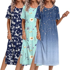 image:imageEkouaer 3 Pack Long Nightgowns for Women Split Hem SleepshirtBlue VineLight Blue FloralWhite Floral