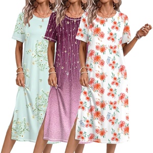 image:imageEkouaer 3 Pack Long Nightgowns for Women Split Hem SleepshirtRed FloralPurple VineLight Green Daisy
