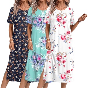 image:imageEkouaer 3 Pack Long Nightgowns for Women Split Hem SleepshirtWhite FloralBlue FloralDark Blue Floral
