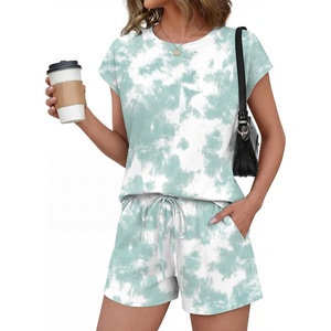 image:imageEkouaer Cotton Pajamas for Women Set 2 Piece Cap Sleeve Lounge SetsTiedye Green