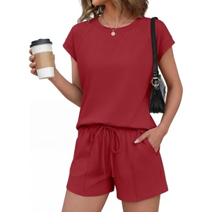 image:imageEkouaer Cotton Pajamas for Women Set 2 Piece Cap Sleeve Lounge SetsWine Red