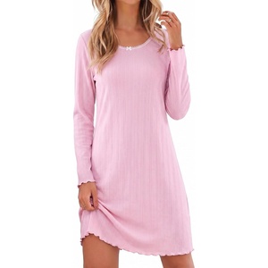image:imageEkouaer Long Sleeve Nightgowns for Women Cute Fleece Ribbed Sleep DressPink