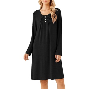 image:imageEkouaer Long Sleeve Nightgowns for Women Soft Knit House Dress SleepshirtsBlack