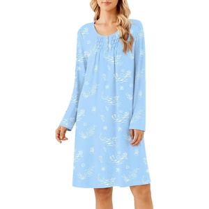 image:imageEkouaer Long Sleeve Nightgowns for Women Soft Knit House Dress SleepshirtsBlue Ocean