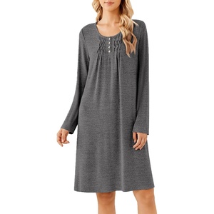 image:imageEkouaer Long Sleeve Nightgowns for Women Soft Knit House Dress SleepshirtsGray