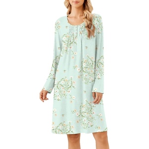 image:imageEkouaer Long Sleeve Nightgowns for Women Soft Knit House Dress SleepshirtsGreen Flower