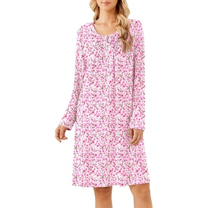 image:imageEkouaer Long Sleeve Nightgowns for Women Soft Knit House Dress SleepshirtsRed Flower