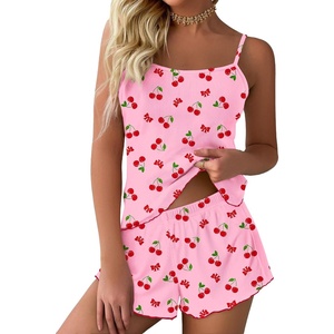 image:imageEkouaer Womens Cami Pajama Sets 2 Piece Ribbed Knit PJsCherry