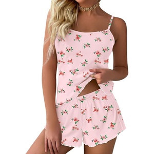 image:imageEkouaer Womens Cami Pajama Sets 2 Piece Ribbed Knit PJsPink Flowers