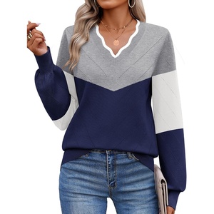 image:imageEkouaer Womens Fall V Neck Sweaters Knit Lightweight Long Sleeve Tops 20261agrey  Navy