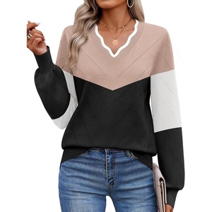 image:imageEkouaer Womens Fall V Neck Sweaters Knit Lightweight Long Sleeve Tops 2026Black  Khaki