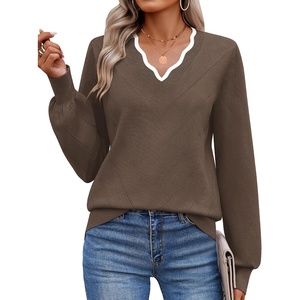 image:imageEkouaer Womens Fall V Neck Sweaters Knit Lightweight Long Sleeve Tops 2026Brown