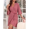 image:imageEkouaer Robes for Women Lightweight Waffle Knit Short Ruffle Bath RobeGray Purple