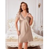image:imageEkouaer Satin Nightgowns for Women Lace Nightgown Short Sleeve NightshirtKhaki