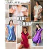 image:imageEkouaer Satin Nightgowns for Women Lace Nightgown Short Sleeve NightshirtRed