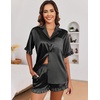 image:imageEkouaer Satin Pajama Set for Women 2 Piece Pj Sets Short Sleeve SleepwearBlack