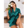 image:imageEkouaer Satin Pajama Set for Women 2 Piece Pj Sets Short Sleeve SleepwearBlue Green