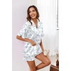 image:imageEkouaer Satin Pajama Set for Women 2 Piece Pj Sets Short Sleeve SleepwearBlue Hydrangea
