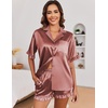 image:imageEkouaer Satin Pajama Set for Women 2 Piece Pj Sets Short Sleeve SleepwearBrown