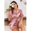 image:imageEkouaer Satin Pajama Set for Women 2 Piece Pj Sets Short Sleeve SleepwearFuchsia