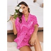 image:imageEkouaer Satin Pajama Set for Women 2 Piece Pj Sets Short Sleeve SleepwearHot Pink Leopard