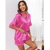 image:imageEkouaer Satin Pajama Set for Women 2 Piece Pj Sets Short Sleeve SleepwearHot Pink Leopard