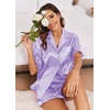 image:imageEkouaer Satin Pajama Set for Women 2 Piece Pj Sets Short Sleeve SleepwearLavender