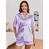image:imageEkouaer Satin Pajama Set for Women 2 Piece Pj Sets Short Sleeve SleepwearLavender