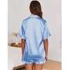 image:imageEkouaer Satin Pajama Set for Women 2 Piece Pj Sets Short Sleeve SleepwearLight Blue