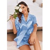 image:imageEkouaer Satin Pajama Set for Women 2 Piece Pj Sets Short Sleeve SleepwearLight Blue