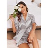 image:imageEkouaer Satin Pajama Set for Women 2 Piece Pj Sets Short Sleeve SleepwearLight Grey