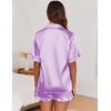 image:imageEkouaer Satin Pajama Set for Women 2 Piece Pj Sets Short Sleeve SleepwearLilac