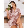 image:imageEkouaer Satin Pajama Set for Women 2 Piece Pj Sets Short Sleeve SleepwearLotus Pink