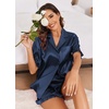 image:imageEkouaer Satin Pajama Set for Women 2 Piece Pj Sets Short Sleeve SleepwearNavy Blue