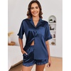 image:imageEkouaer Satin Pajama Set for Women 2 Piece Pj Sets Short Sleeve SleepwearNavy Blue