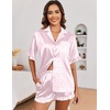image:imageEkouaer Satin Pajama Set for Women 2 Piece Pj Sets Short Sleeve SleepwearPink Leopard