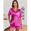 image:imageEkouaer Satin Pajama Set for Women 2 Piece Pj Sets Short Sleeve SleepwearRose Red