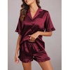 image:imageEkouaer Satin Pajama Set for Women 2 Piece Pj Sets Short Sleeve SleepwearWine Red