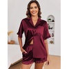 image:imageEkouaer Satin Pajama Set for Women 2 Piece Pj Sets Short Sleeve SleepwearWine Red