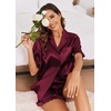 image:imageEkouaer Satin Pajama Set for Women 2 Piece Pj Sets Short Sleeve SleepwearWine Red