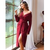 image:imageEkouaer Women Kimono Robes Full Length Knit Bathrobe Lightweight SleepwearWine Red